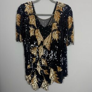 DOMINIQUE | Vintage Fully Sequined Leaf Pattern Top Beads Stones Women’s Size L